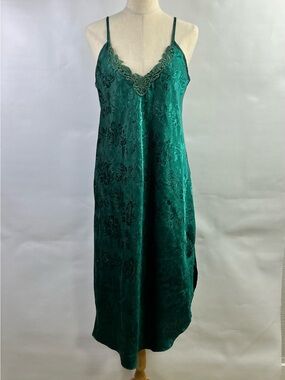 Inner Most Green Satin Lace Slip Dress Nightgown Size M